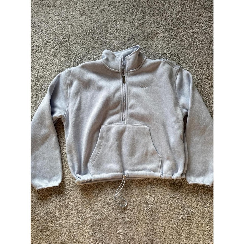 DKNY Sport Women Light Blue Fleece Quarter Zip Pullover Cropped Sweatshirt M